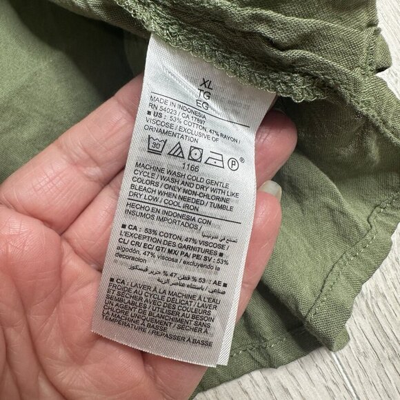 Old Navy Top Womens XL Green Blouse Button Up Lace Trim Long Sleeve Peasant Boho - Picture 8 of 9